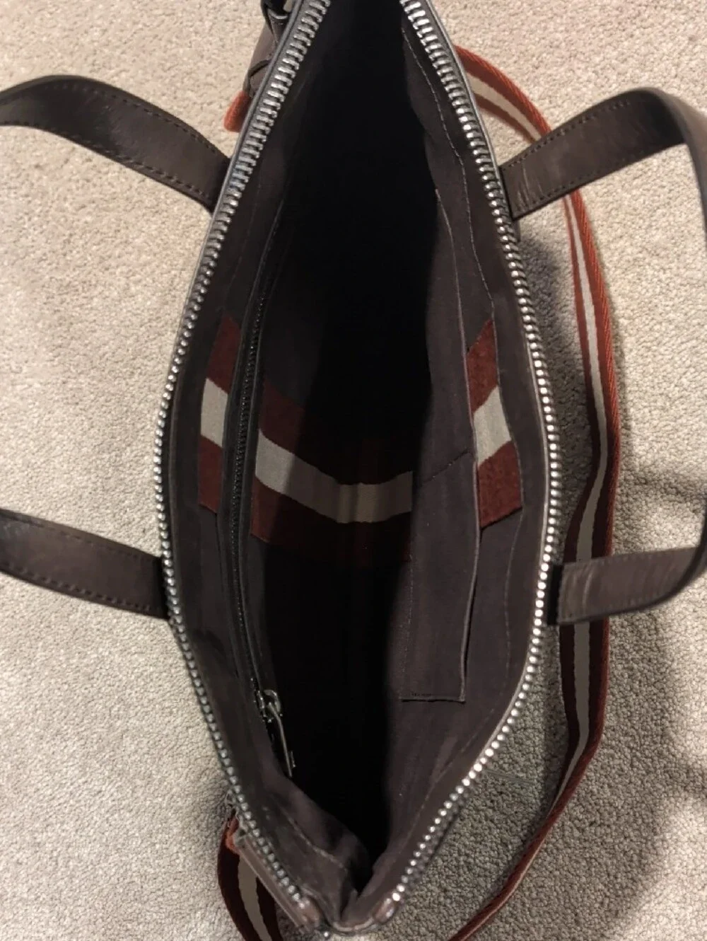 Bally Brown Leather Messenger Crossbody Bag Signature Stripe Strap